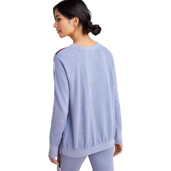 Anthropologie Sundry Mosley embroidered oversized sweatshirt blue size XS - Picture 4 of 12